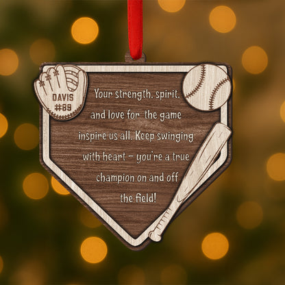 Custom Baseball Home Plate Ornament – Personalized Name, Number & Background ,Wooden & Acrylic Sports Keepsake Gift