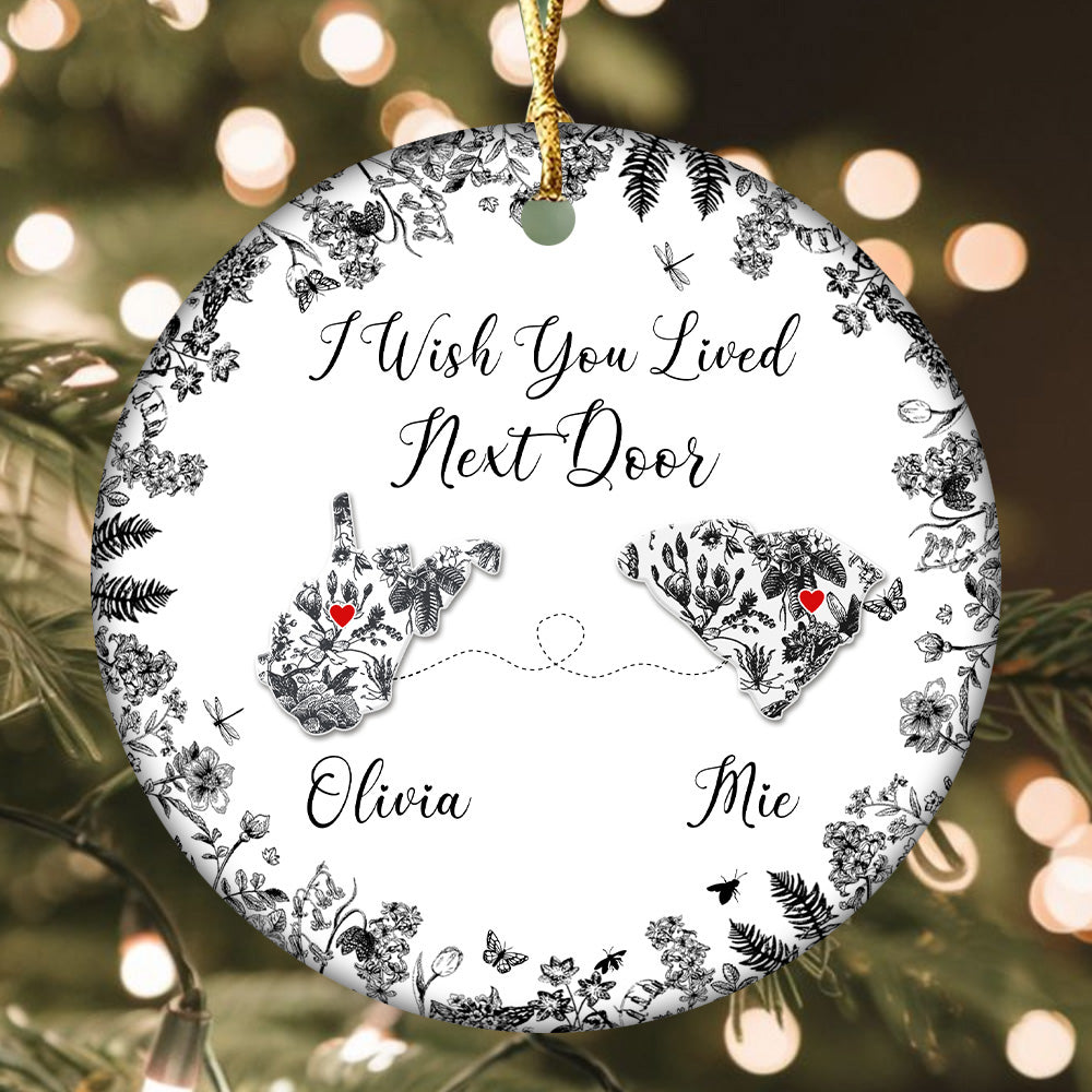 Custom Long-Distance State Ornament – Personalized Map Ornament with Names – Friendship or Family Christmas Gift