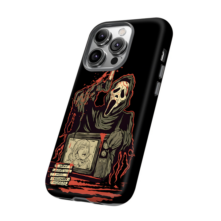“Watch. Scream. Repeat.” | Retro Horror Ghostface Phonecase for iPhone 16 15 14 13 12 11 Pro Max 8 Plus X Samsung Galaxy S24 S23 S22 Ultra