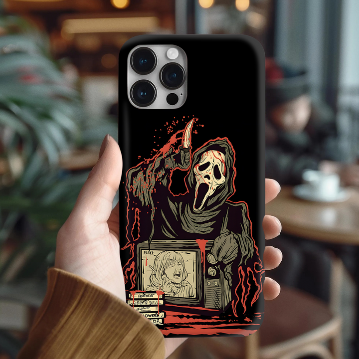 “Watch. Scream. Repeat.” | Retro Horror Ghostface Phonecase for iPhone 16 15 14 13 12 11 Pro Max 8 Plus X Samsung Galaxy S24 S23 S22 Ultra