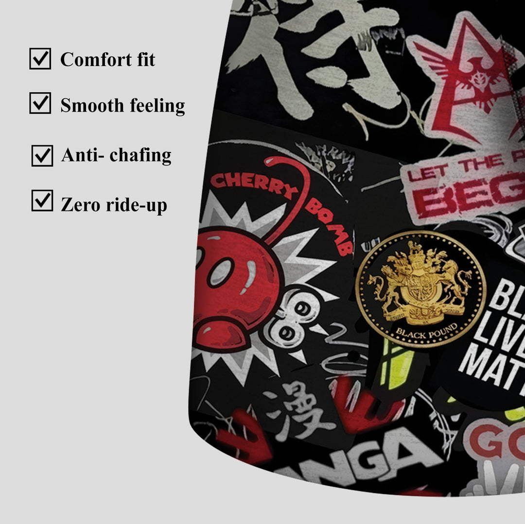 Graffiti Sticker Men's Boxer Briefs - Unique Design Men's Underwear With Streetwear Logo Pattern, Breathable Material, 4-Way Stretch, Soft Waistband That Doesn't Cause Pain