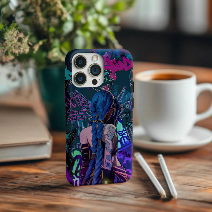 Jinx Arcane Phone Case – Graffiti Anime Cover for iPhone 16, 14, 15, 13, 12, 11, XR, Pro Max & Samsung Galaxy S23, S22, S21, A Series