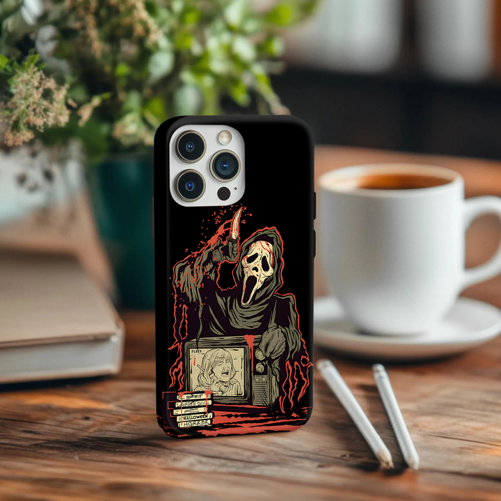 “Watch. Scream. Repeat.” | Retro Horror Ghostface Phonecase for iPhone 16 15 14 13 12 11 Pro Max 8 Plus X Samsung Galaxy S24 S23 S22 Ultra