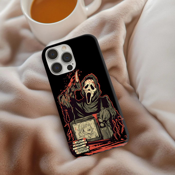 “Watch. Scream. Repeat.” | Retro Horror Ghostface Phonecase for iPhone 16 15 14 13 12 11 Pro Max 8 Plus X Samsung Galaxy S24 S23 S22 Ultra