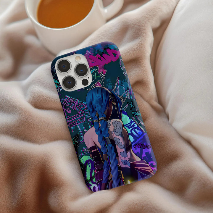 Jinx Arcane Phone Case – Graffiti Anime Cover for iPhone 16, 14, 15, 13, 12, 11, XR, Pro Max & Samsung Galaxy S23, S22, S21, A Series