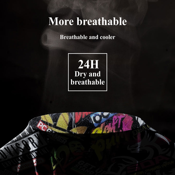 Graffiti Sticker Men's Boxer Briefs - Unique Design Men's Underwear With Streetwear Logo Pattern, Breathable Material, 4-Way Stretch, Soft Waistband That Doesn't Cause Pain