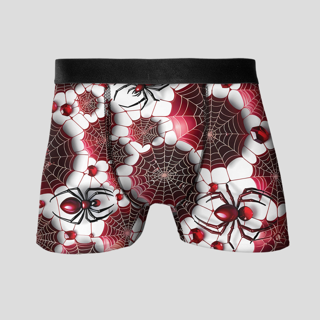 Men’s Halloween Pattern Boxer Briefs – Stretchy, Breathable Underwear, Unique Spider & Skull Design, Mid-Waist, Bold Streetwear Athletic Style