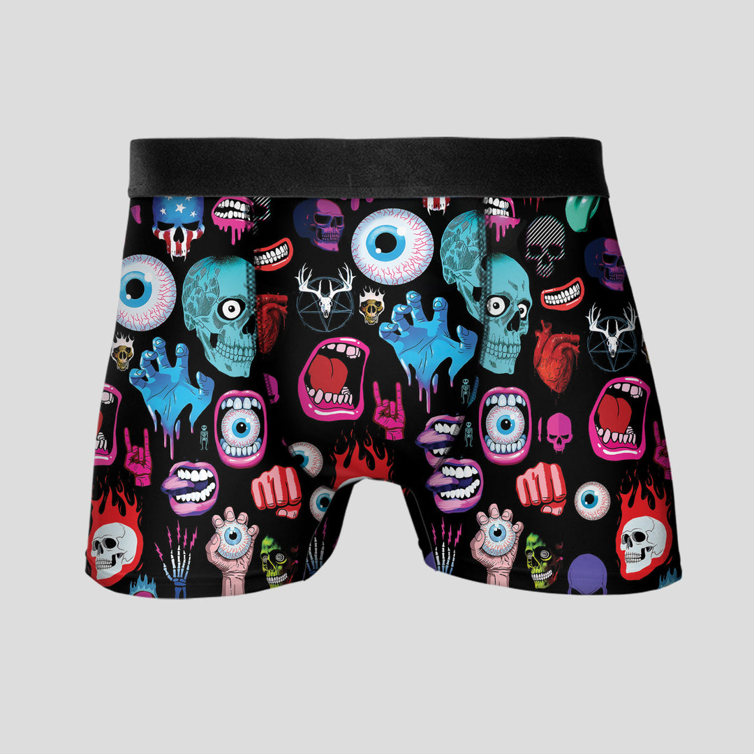 Men’s Halloween Boxer Briefs – Soft Stretch, Breathable Fabric, Unique Skull, Spider & Horror Print, Mid-Waist, Bold Streetwear Athletic Style