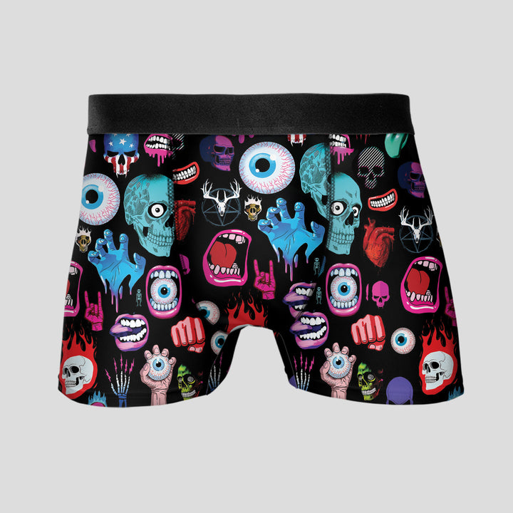 Men’s Halloween Boxer Briefs – Soft Stretch, Breathable Fabric, Unique Skull, Spider & Horror Print, Mid-Waist, Bold Streetwear Athletic Style
