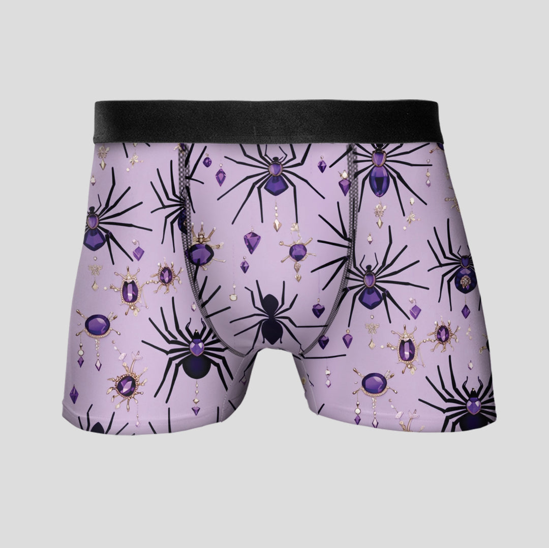 Men’s Halloween Pattern Boxer Briefs – Stretchy, Breathable Underwear, Unique Spider & Skull Design, Mid-Waist, Bold Streetwear Athletic Style