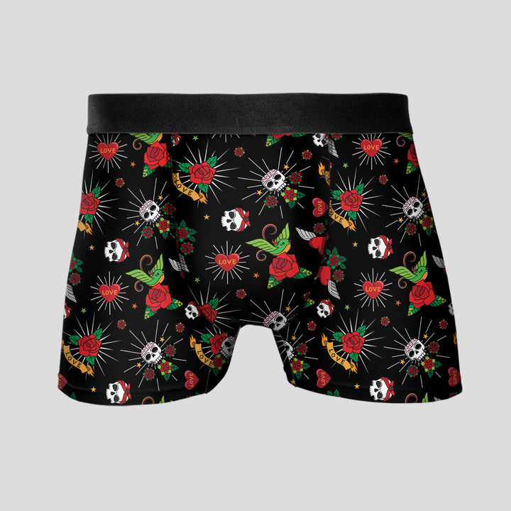 Men’s Halloween Pattern Boxer Briefs – Stretchy, Breathable Underwear, Unique Spider & Skull Design, Mid-Waist, Bold Streetwear Athletic Style
