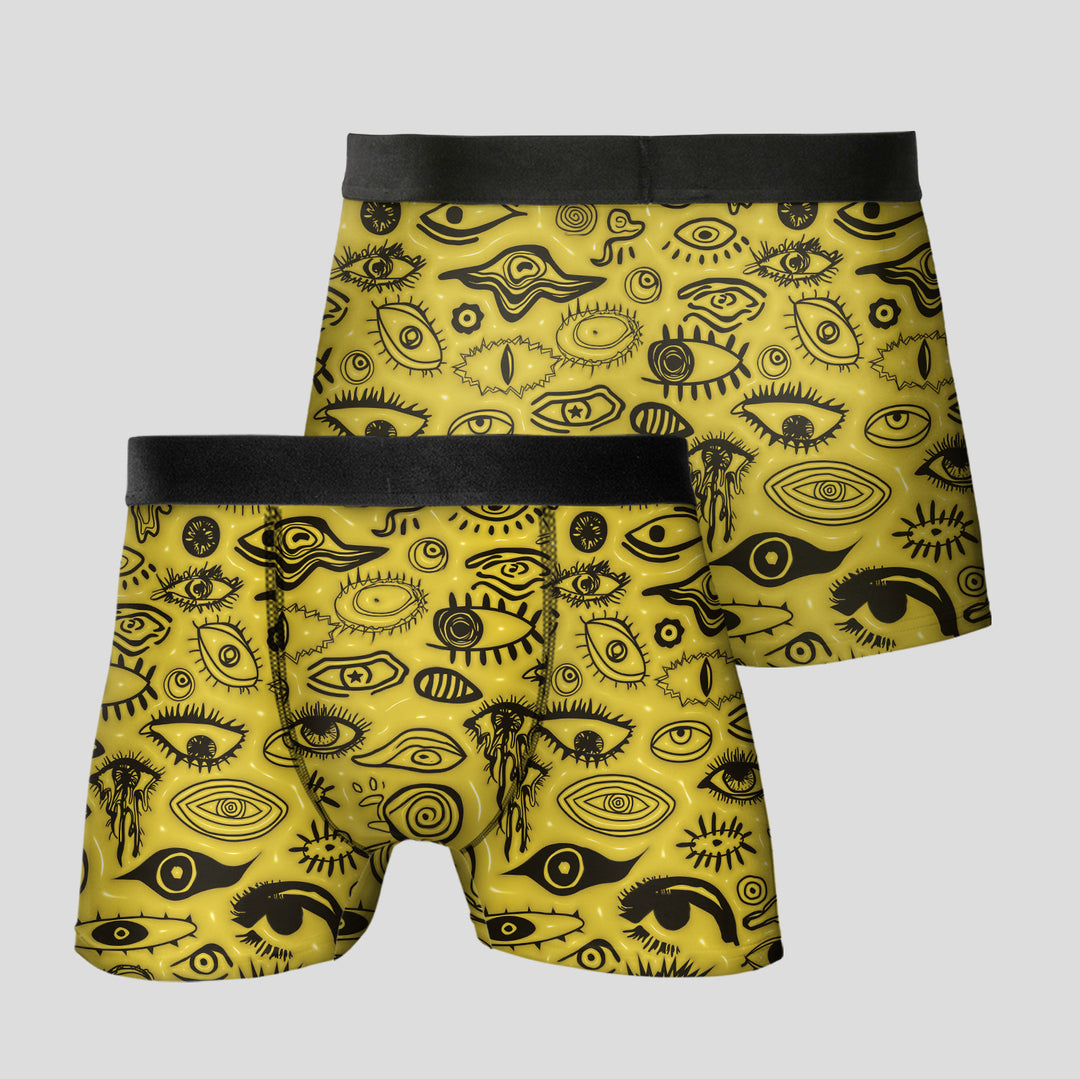 Men’s Boxer Briefs 3-Pack – Eye Pattern Printed Underwear | Colorful Streetwear Trunks, Soft Stretchy Gift Set