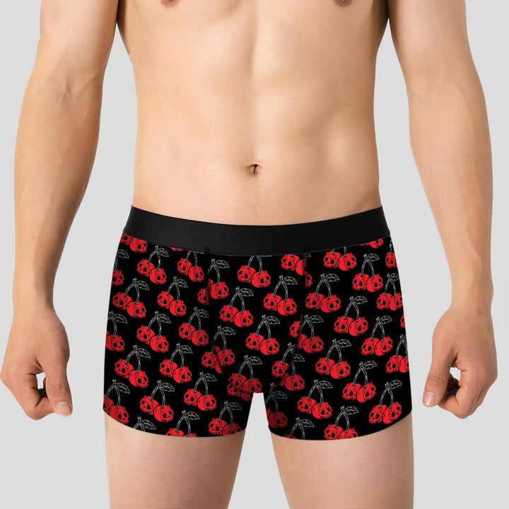 Men’s Cherry Pattern Boxer – Stretchy, Breathable Underwear, Unique Design, Mid-waist, Dynamic Streetwear Style