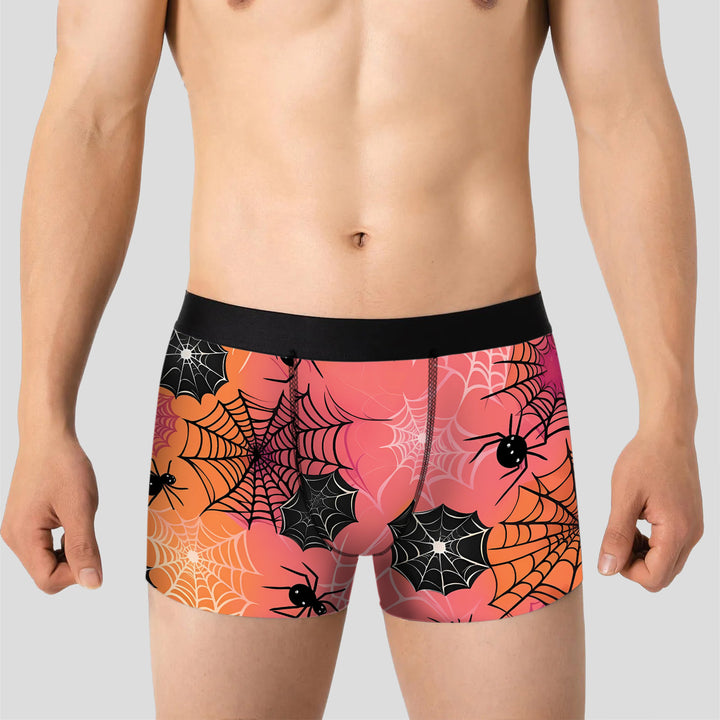 Men’s Halloween Boxer Briefs – Soft Stretch, Breathable Fabric, Unique Skull, Spider & Horror Print, Mid-Waist, Bold Streetwear Athletic Style