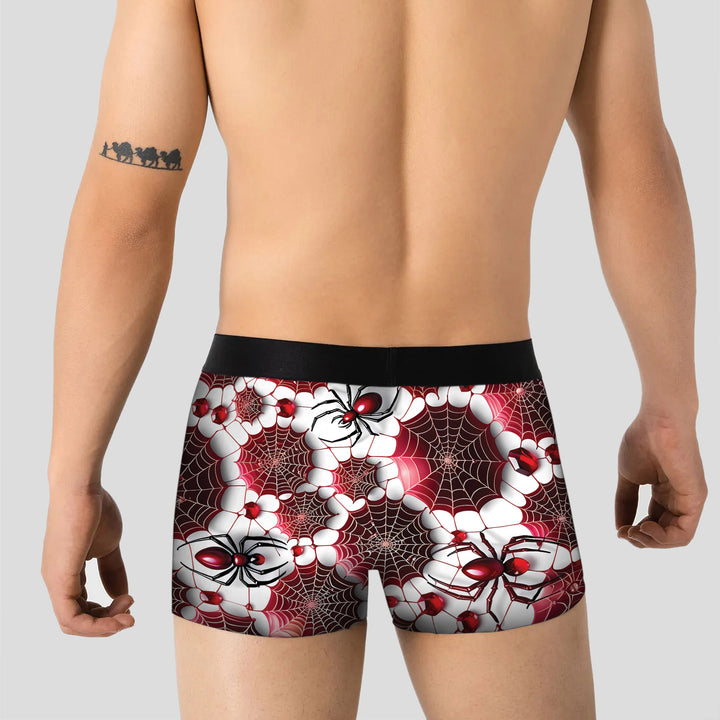 Men’s Halloween Pattern Boxer Briefs – Stretchy, Breathable Underwear, Unique Spider & Skull Design, Mid-Waist, Bold Streetwear Athletic Style