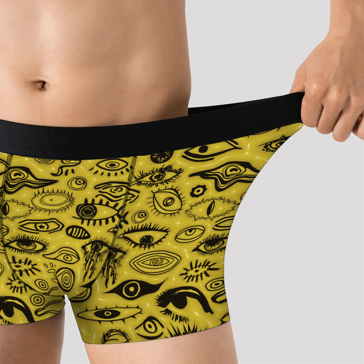 Men’s Boxer Briefs 3-Pack – Eye Pattern Printed Underwear | Colorful Streetwear Trunks, Soft Stretchy Gift Set