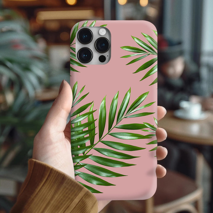 Tropical Palm Leaf Phone Case Collection – Black & Blush Pink Backgrounds