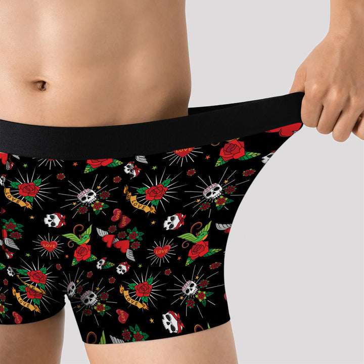 Men’s Halloween Pattern Boxer Briefs – Stretchy, Breathable Underwear, Unique Spider & Skull Design, Mid-Waist, Bold Streetwear Athletic Style
