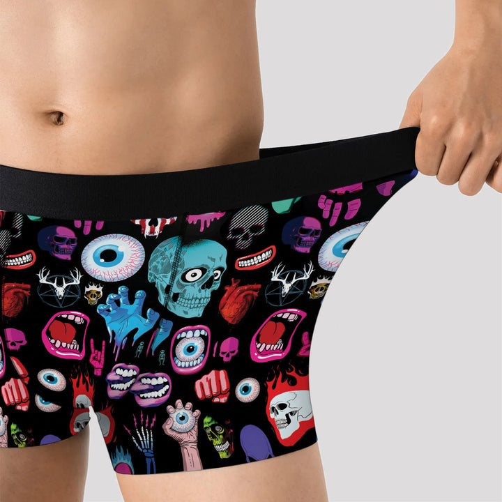 Men’s Halloween Boxer Briefs – Soft Stretch, Breathable Fabric, Unique Skull, Spider & Horror Print, Mid-Waist, Bold Streetwear Athletic Style