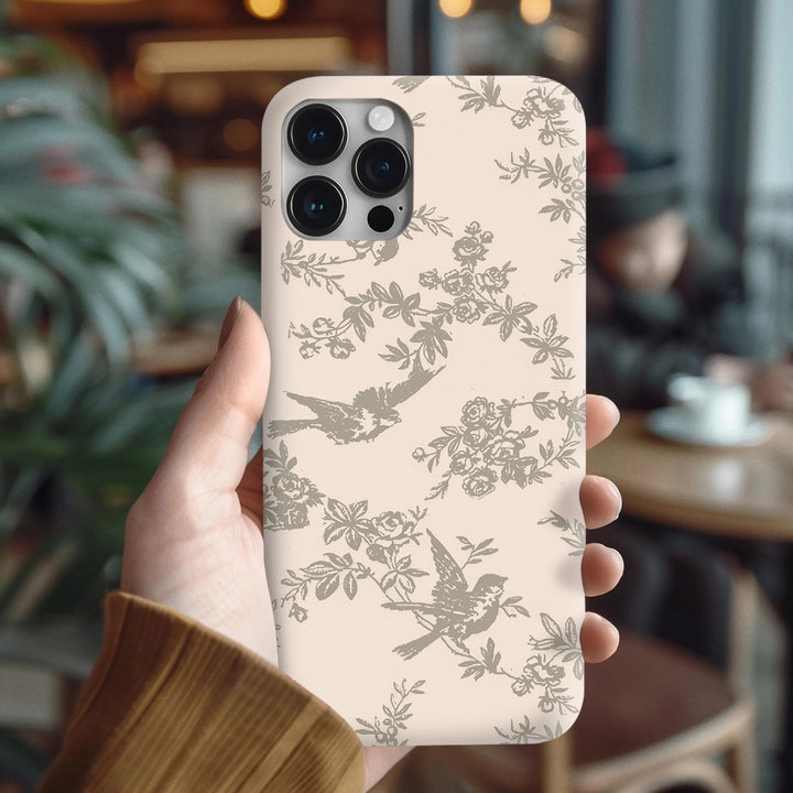 Vintage Bird & Floral Phone Case – Olive Green & Light Khaki