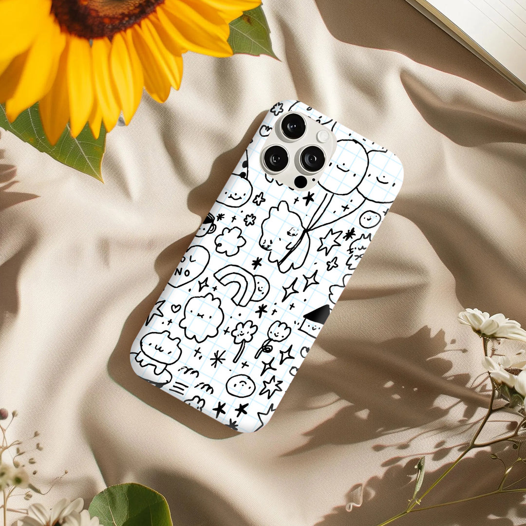 Playful Doodle Phone Case Collection – Pink Characters, Sketchbook Style, and Rose Garden Girl