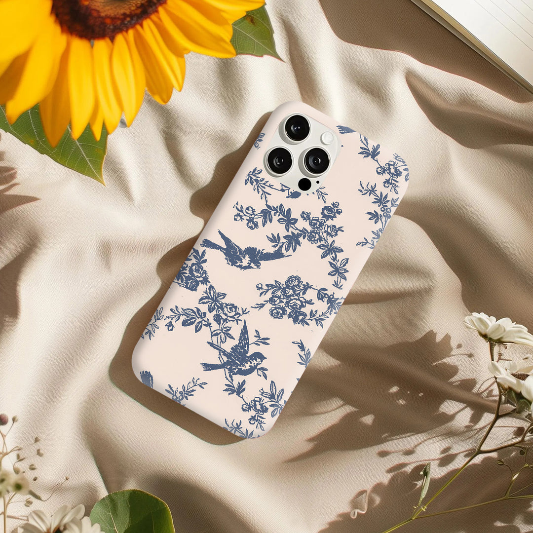 Vintage Bird & Floral Phone Case Collection – Navy Blue, Soft Pink & Burgundy