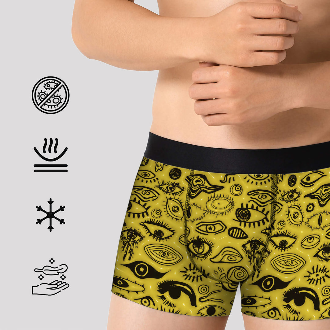 Men’s Boxer Briefs 3-Pack – Eye Pattern Printed Underwear | Colorful Streetwear Trunks, Soft Stretchy Gift Set