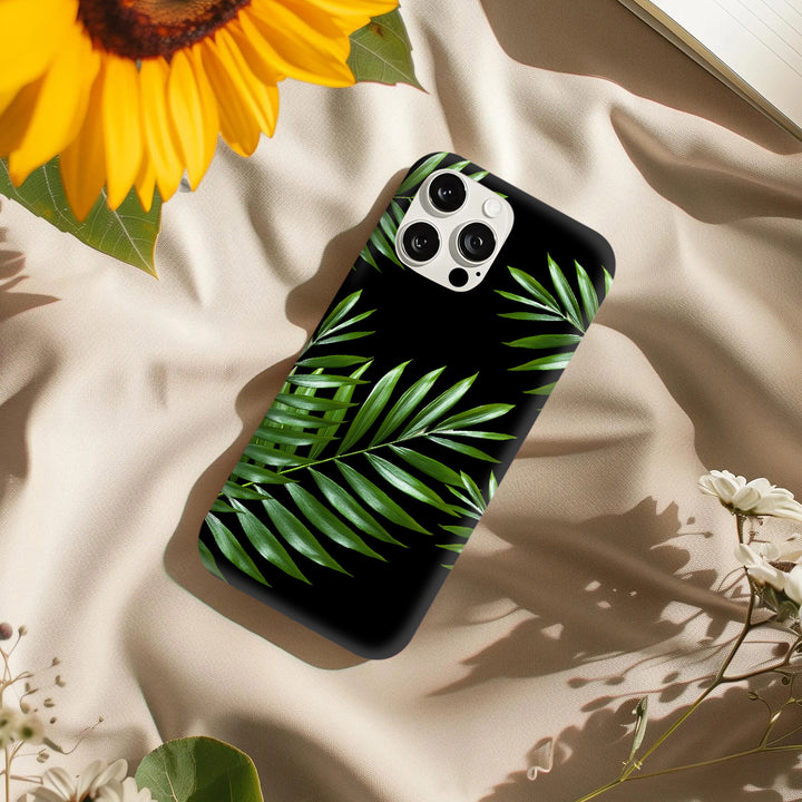 Tropical Palm Leaf Phone Case Collection – Black & Blush Pink Backgrounds