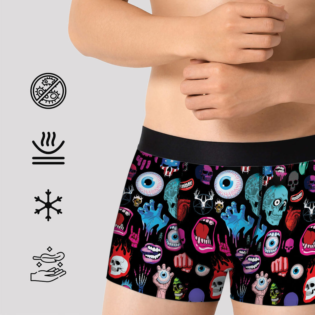 Men’s Halloween Boxer Briefs – Soft Stretch, Breathable Fabric, Unique Skull, Spider & Horror Print, Mid-Waist, Bold Streetwear Athletic Style