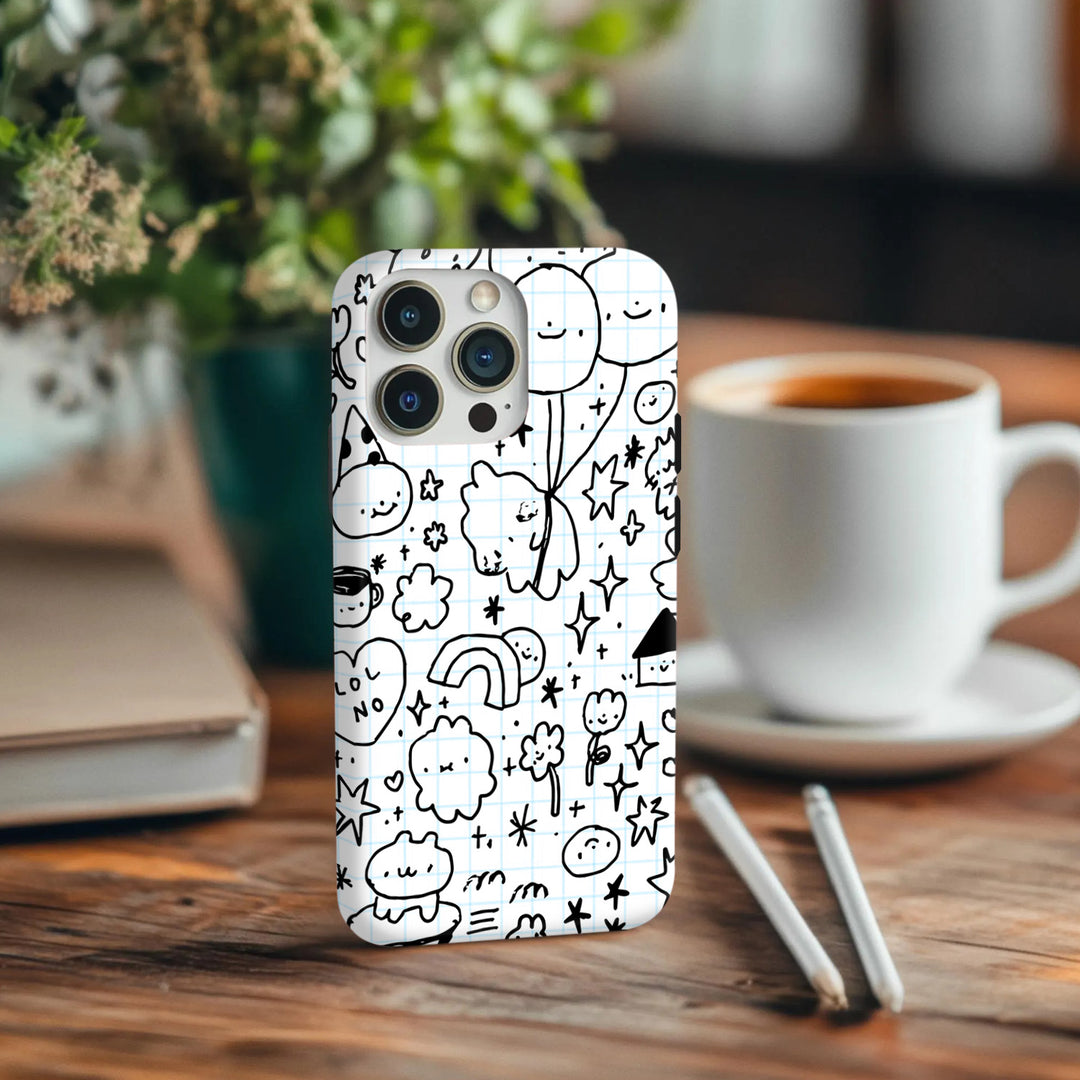 Playful Doodle Phone Case Collection – Pink Characters, Sketchbook Style, and Rose Garden Girl