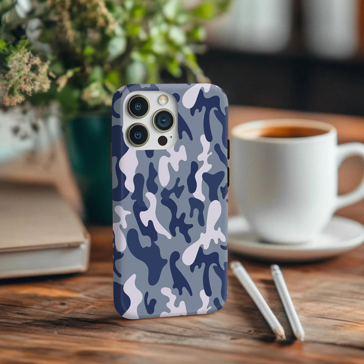 Camouflage Phone Case for iPhone 11–16, Samsung Galaxy S21–S24, Z Flip/Fold – Blue & Gray Camo Styles