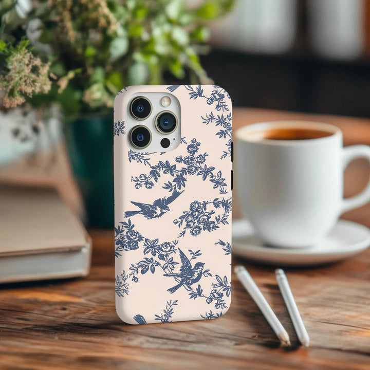 Vintage Bird & Floral Phone Case Collection – Navy Blue, Soft Pink & Burgundy