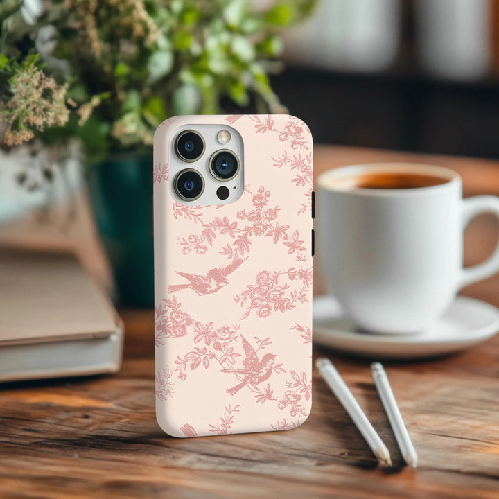 Vintage Bird & Floral Phone Case Collection – Navy Blue, Soft Pink & Burgundy