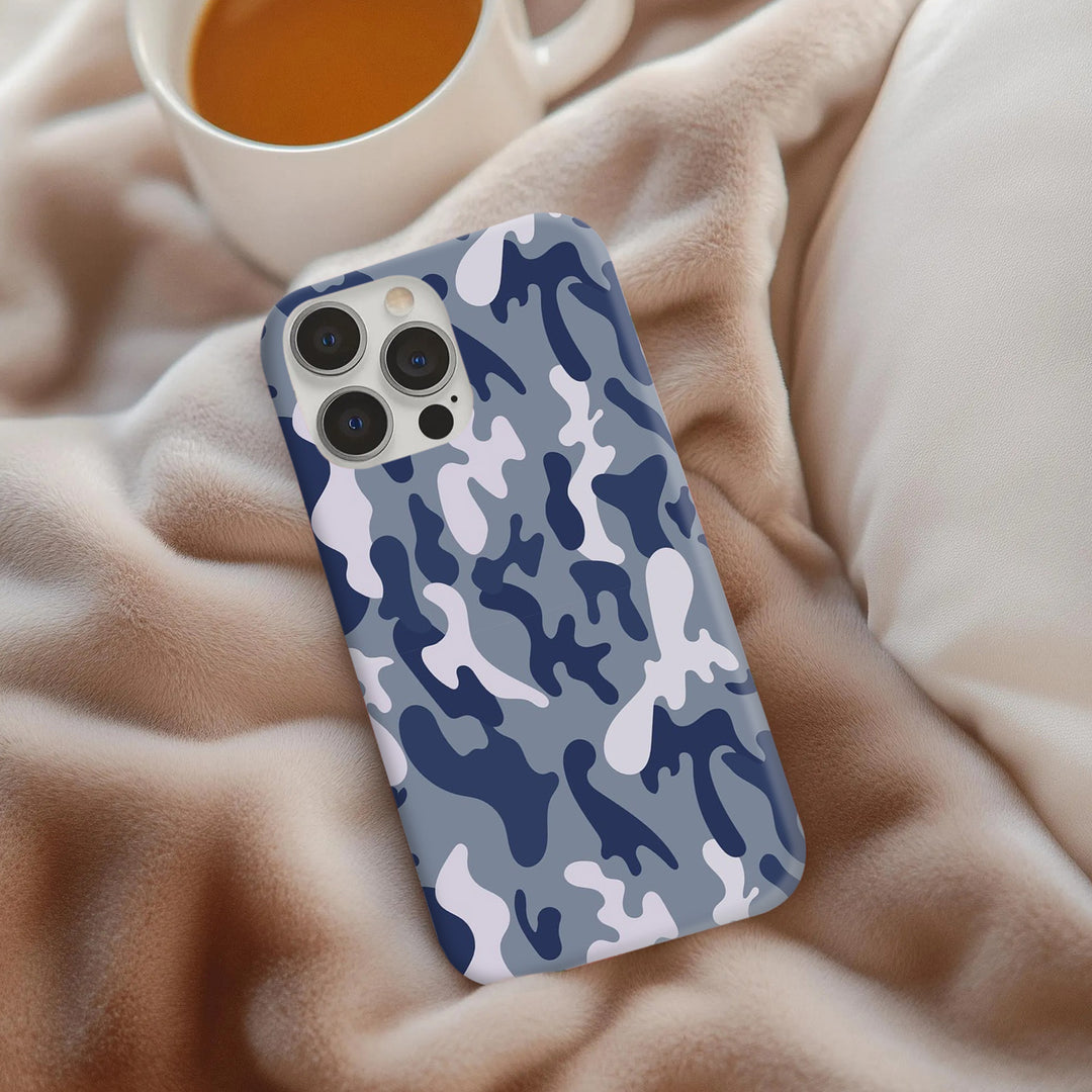Camouflage Phone Case for iPhone 11–16, Samsung Galaxy S21–S24, Z Flip/Fold – Blue & Gray Camo Styles
