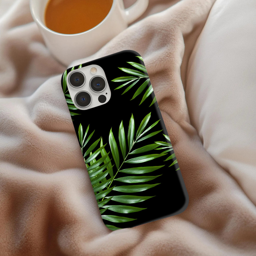 Tropical Palm Leaf Phone Case Collection – Black & Blush Pink Backgrounds