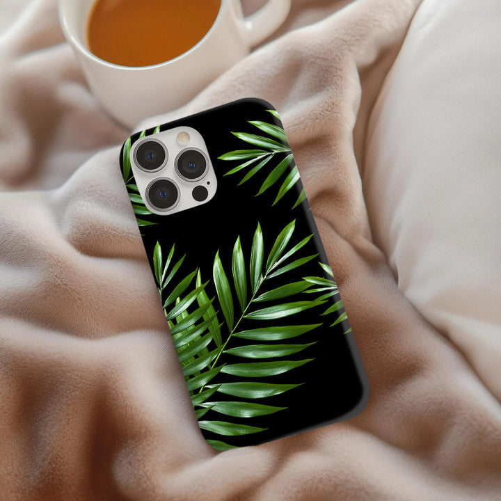 Tropical Palm Leaf Phone Case Collection – Black & Blush Pink Backgrounds
