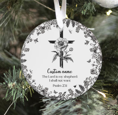 Custom Christian Flower Cross Ceramic Ornament – Personalized Religious Gift for Faith & Inspiration