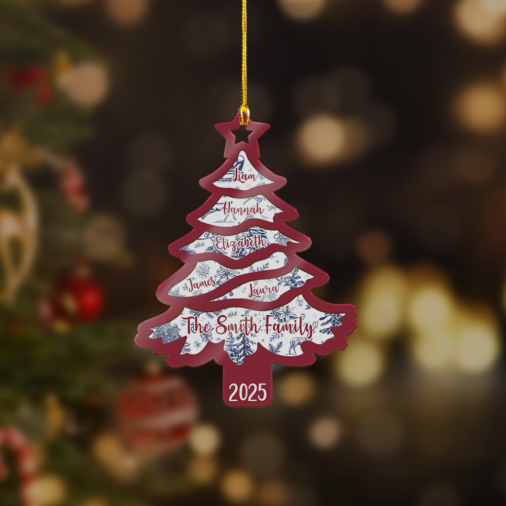 Family Name Christmas Tree Ornament – Personalized Holiday Decoration with Year