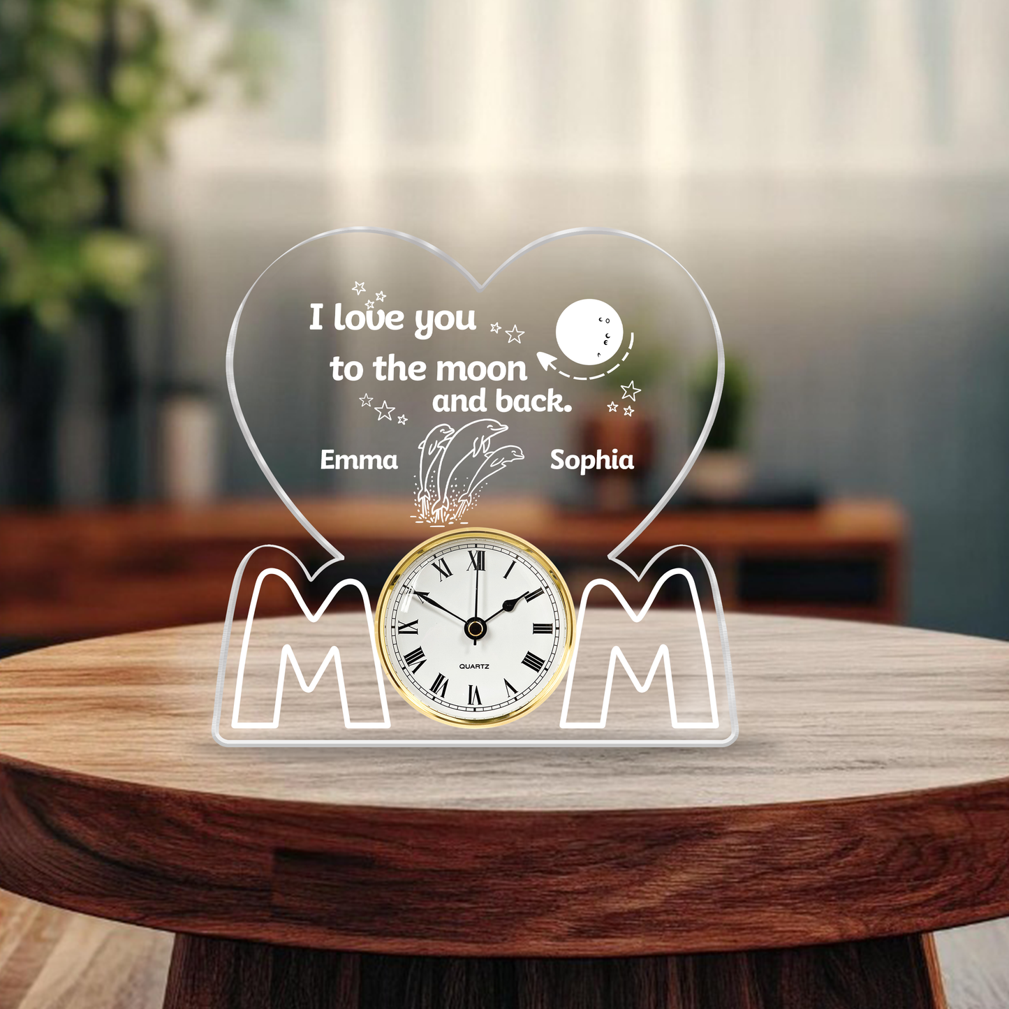 I Love You to the Moon and Back Mom Gift – Custom Animal Personalized Acrylic Desk Clock