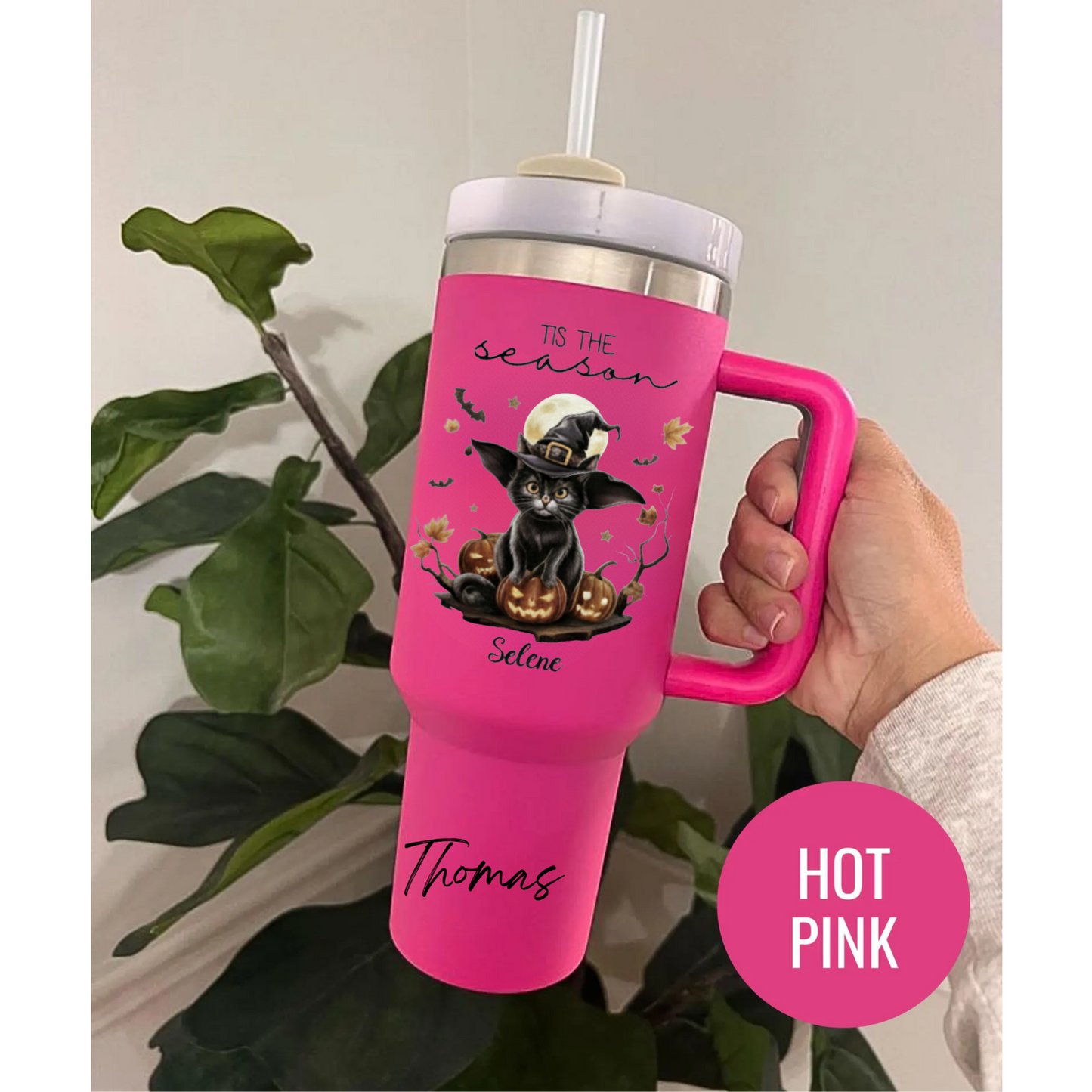 Custom Halloween Tumbler for Cat Lovers | Personalized Black Cat & Ghost Design | 20oz or 40oz Halloween Travel Cup | Perfect Customizable Gift for Halloween | Halloween Gift for Lovers, Mom
