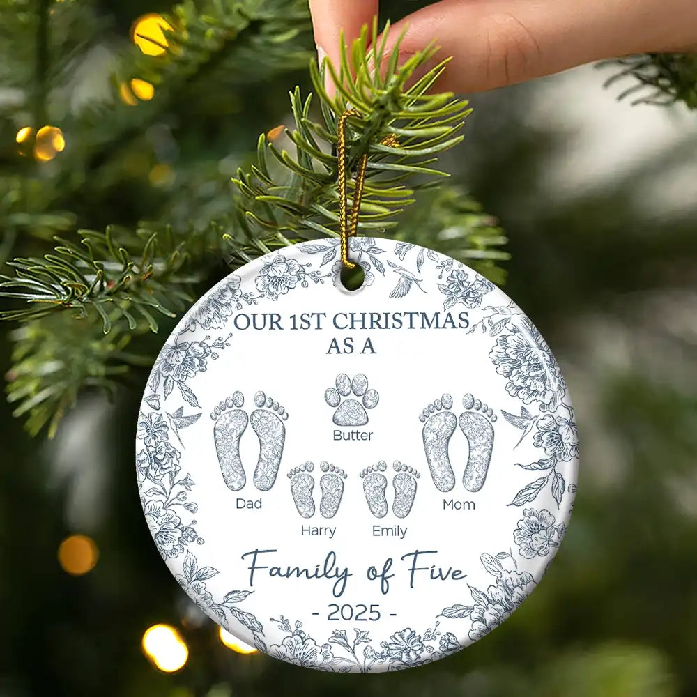 First Christmas Together Ceramic Ornament – Custom Footprint Holiday Decoration