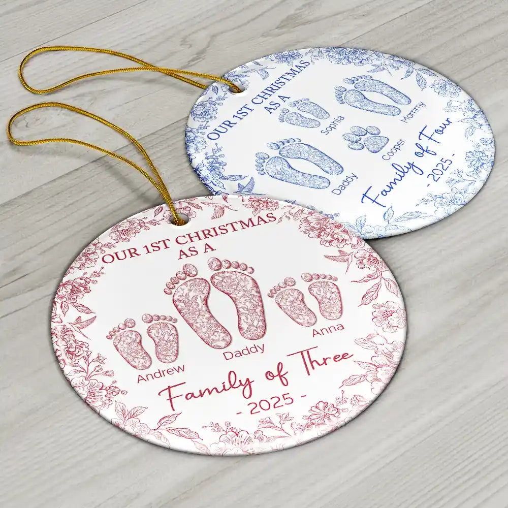 First Christmas Together Ceramic Ornament – Custom Footprint Holiday Decoration