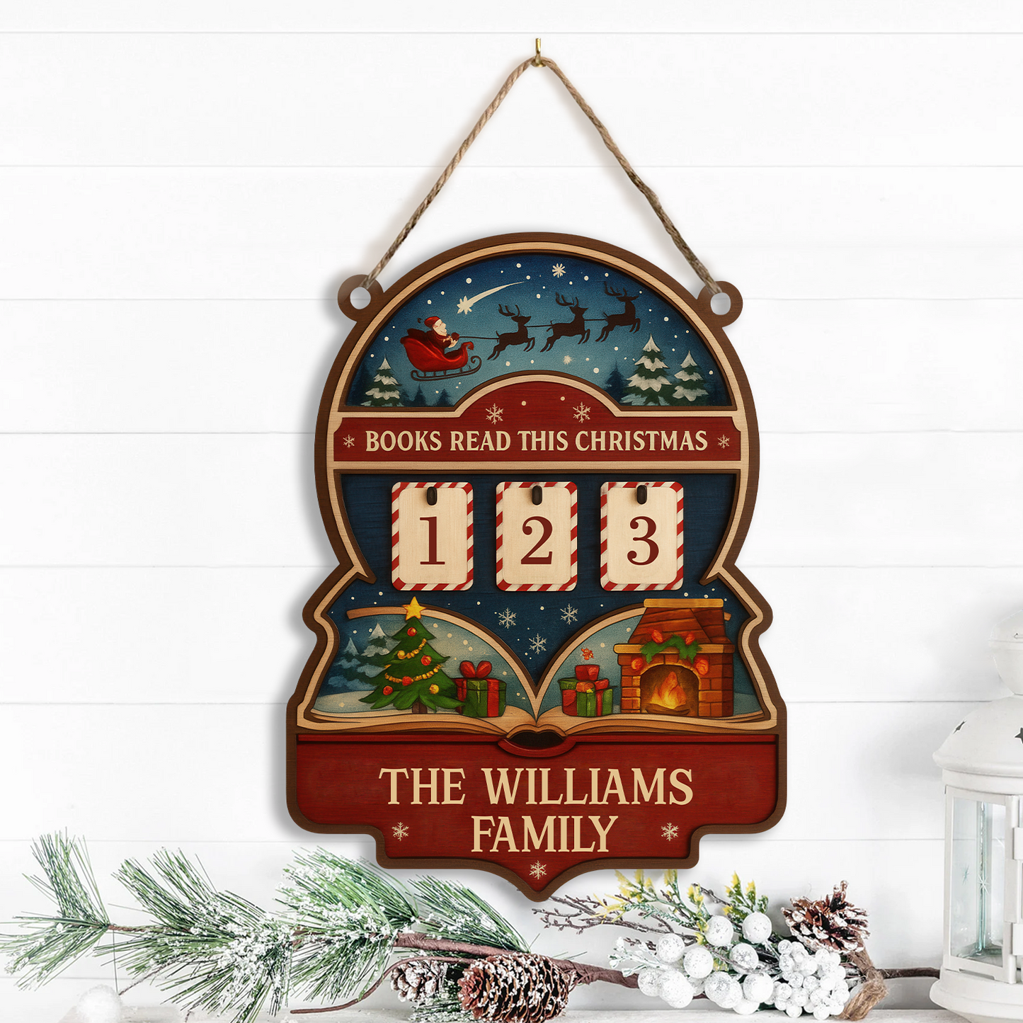 Custom Family Book Tracker Hanging – “Books Read This Christmas”- Personalized Family Name , Wooden & Acrylic Holiday Decor