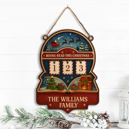 Custom Family Book Tracker Hanging – “Books Read This Christmas”- Personalized Family Name , Wooden & Acrylic Holiday Decor