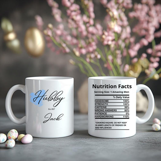 Custom Hubby and Wifey Ceramic Mugs –  Personalized Funny Nutrition Facts Coffee Cup Gift for Couples