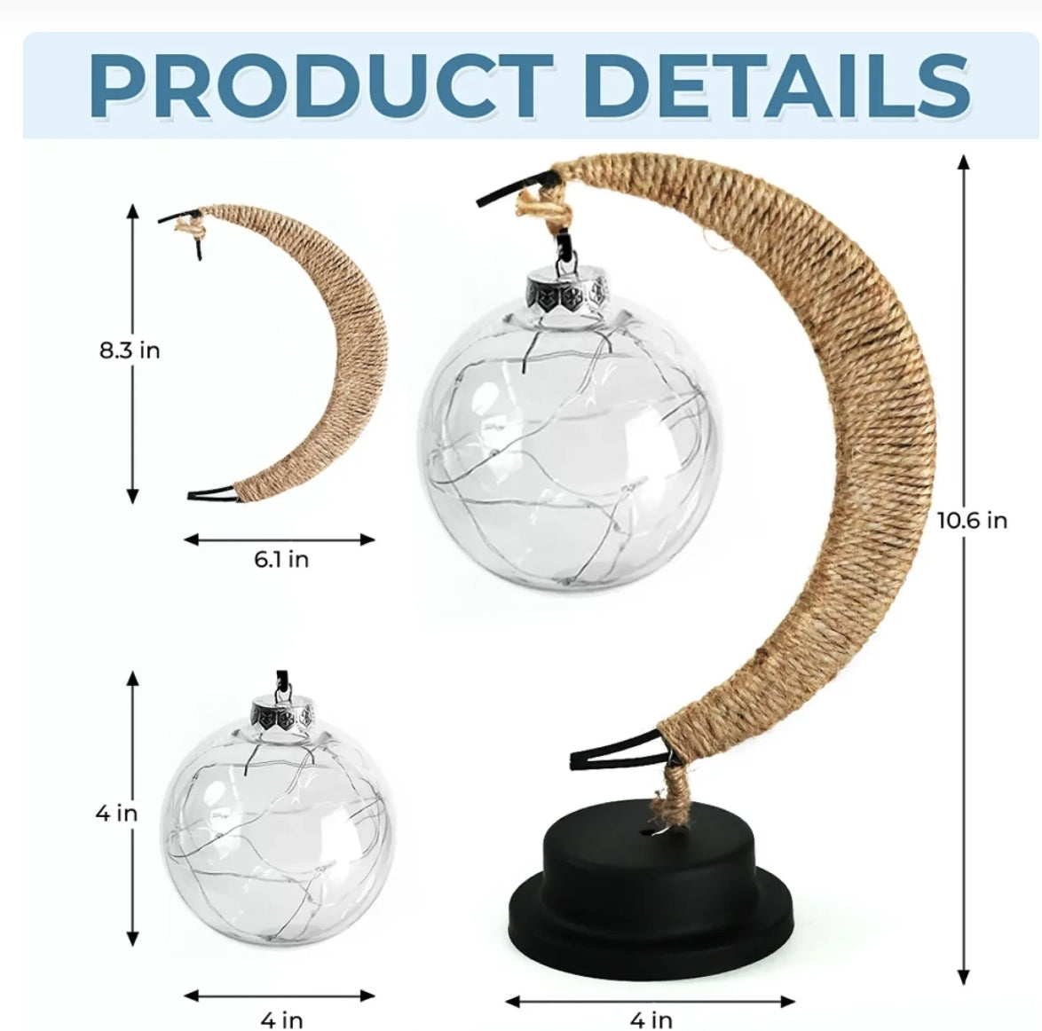 Moon Lamp with Hanging Glowing Sphere – Personalized Decorative Night Light Gift
