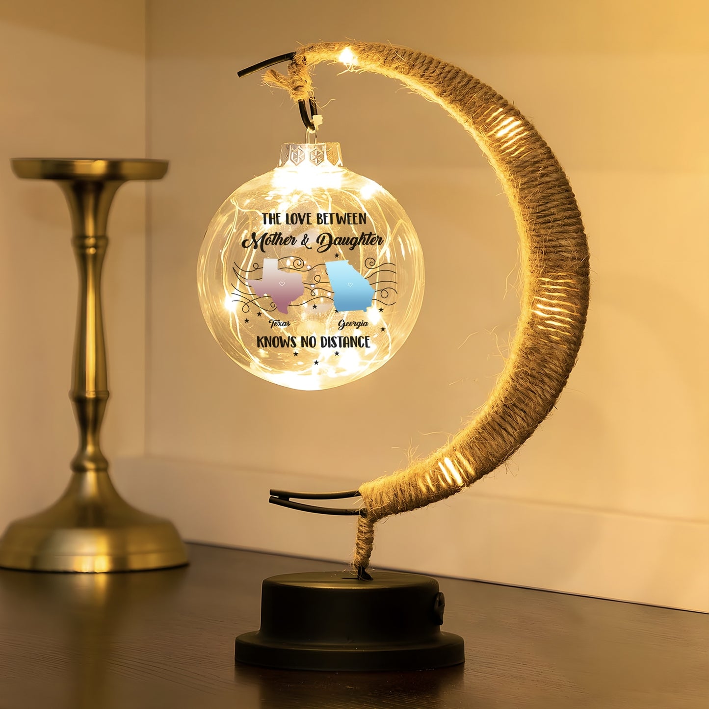 Moon Lamp with Hanging Glowing Sphere – Personalized Decorative Night Light Gift