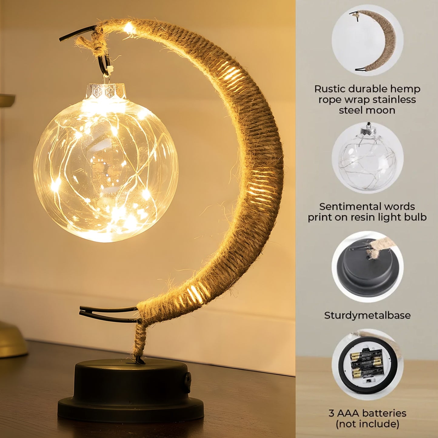 Moon Lamp with Hanging Glowing Sphere – Personalized Decorative Night Light Gift