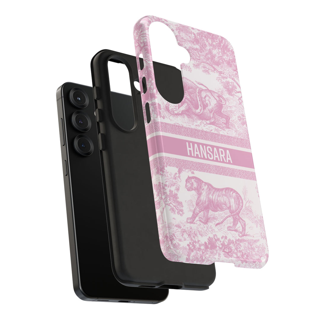 Custom Luxury Toile De Jouy Inspired Phone Case – Personalized Name Clear iPhone 12 13 14 15 16 Pro Max, Samsung 21 22 23 24 24.99 Plus/Ultra Cover
