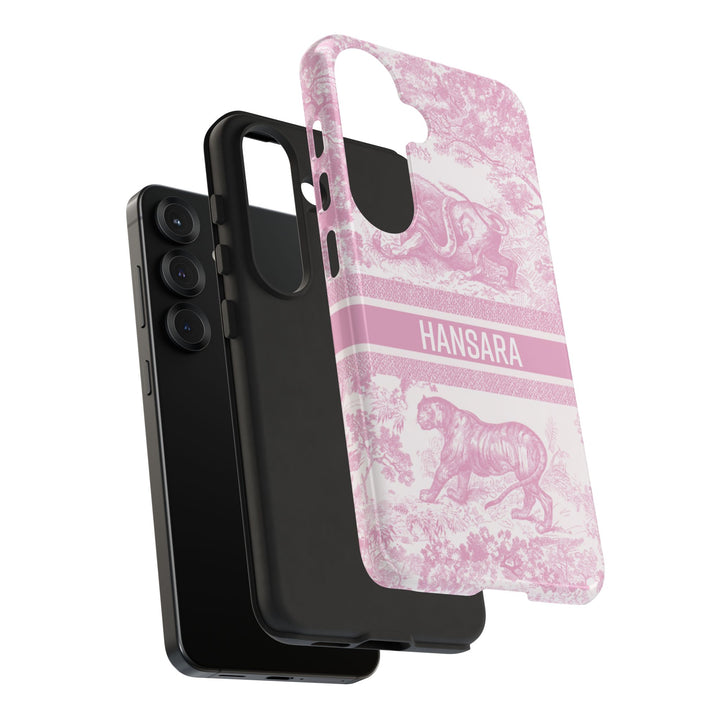 Custom Luxury Toile De Jouy Inspired Phone Case – Personalized Name Clear iPhone 12 13 14 15 16 Pro Max, Samsung 21 22 23 24 24.99 Plus/Ultra Cover
